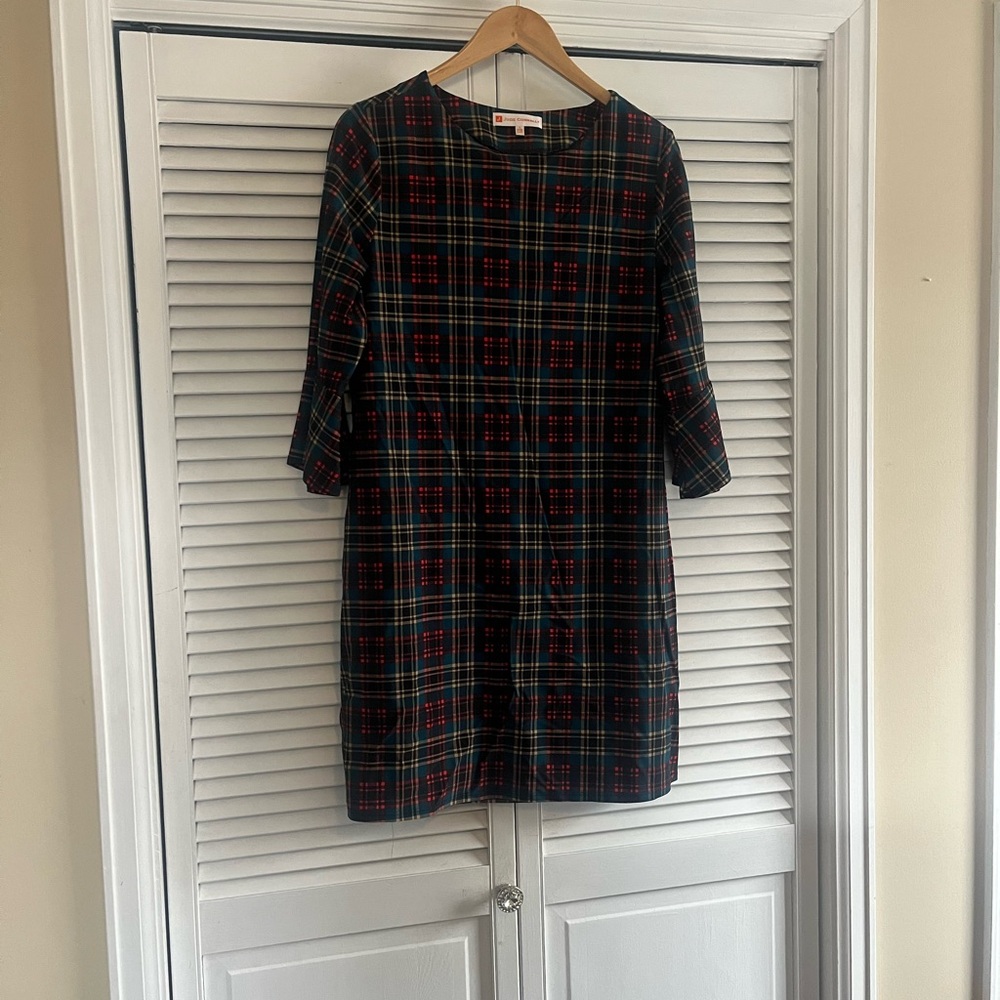 Jude Connally Red and Blue Plaid Long Sleeve Dress